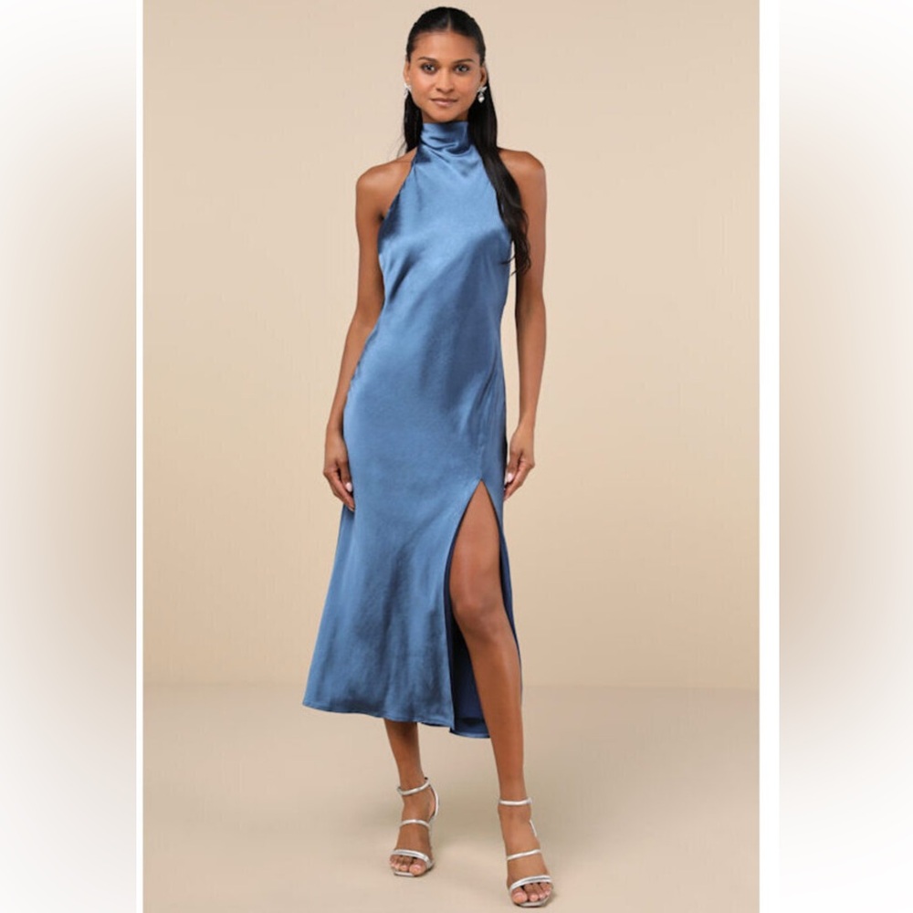 Lulu's Exceptional Status Blue Hatler Backless Slip MIDI Dress